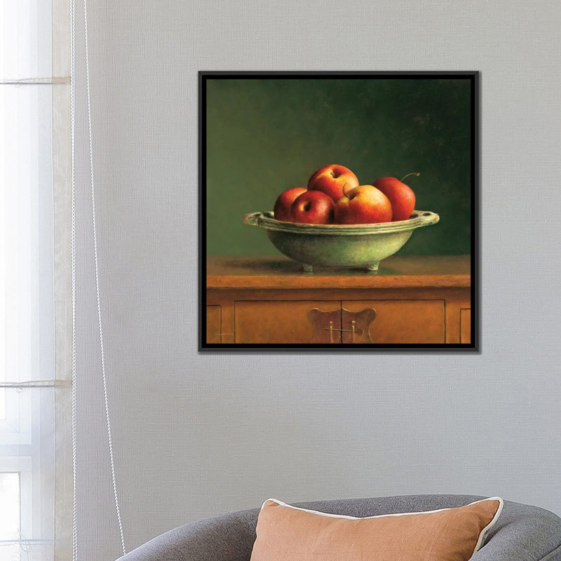 «Apples», reproduction sur toile, H 18 po x l 18 po x P 1,5 po, Pas de tapis, Toile avec cadre noir