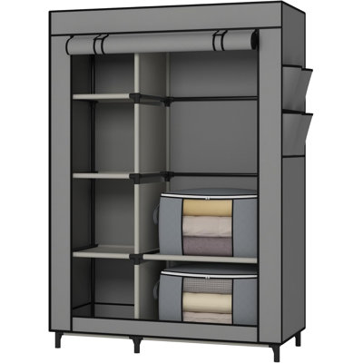 Portable Closet, Wardrobe With 6 Shelves And Hanging Rod, Storage Organizer For Bedroom, Non-Woven Fabric Cover With 4 Side Pockets, Includes 2 Storag