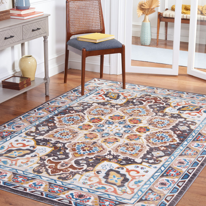 Manado Oriental Beige/Charcoal Area Rug, Rectangle 4'5" x 6'