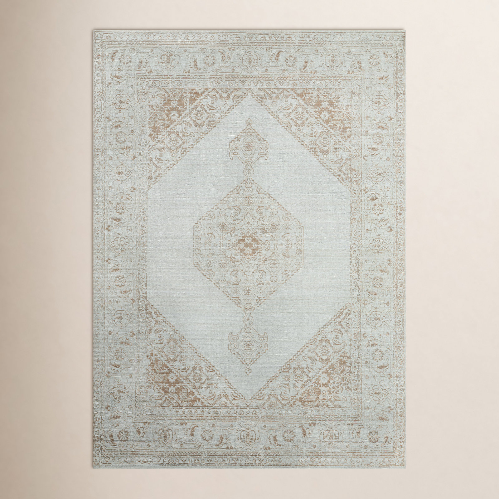 Brown White Oriental Rug, Rectangle 5'3" x 7'3"