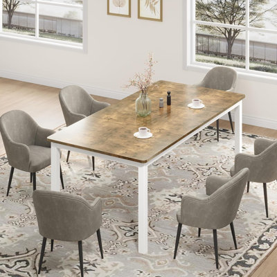 Table de salle à manger industrielle pour 6 personnes, table de salle à manger longue en bois avec design Tenon à mortaise, table de cuisine avec pieds en métal robustes