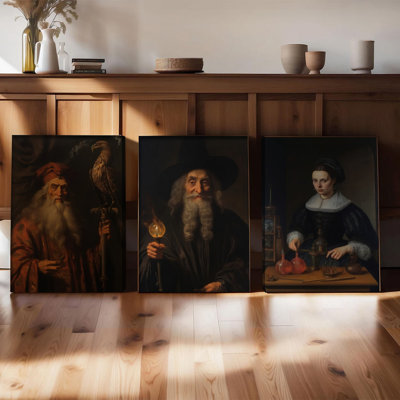 Ensemble de 3 affiches encadrées de style Renaissance vintage, inspirées des portraits classiques des maîtres anciens. Décoration murale idéale pour le salon, la chambre à coucher, le bureau ou la pièce à vivre. Œuvre d'art européenne pour la décoration intérieure.