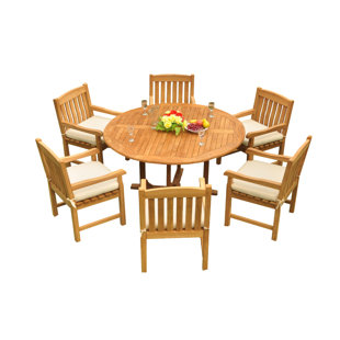 Mateer 6 - Person Teak Wood Patio Dining Set with Round Table