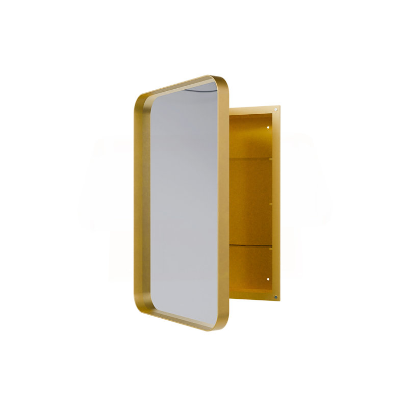 Armoire à pharmacie encastrée en métal de 20 po x 30 po avec miroir et étagères réglables, Doré