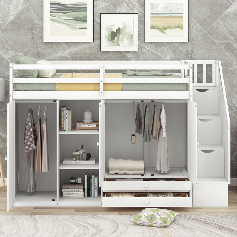 Hea Kids Twin Loft Bed, White