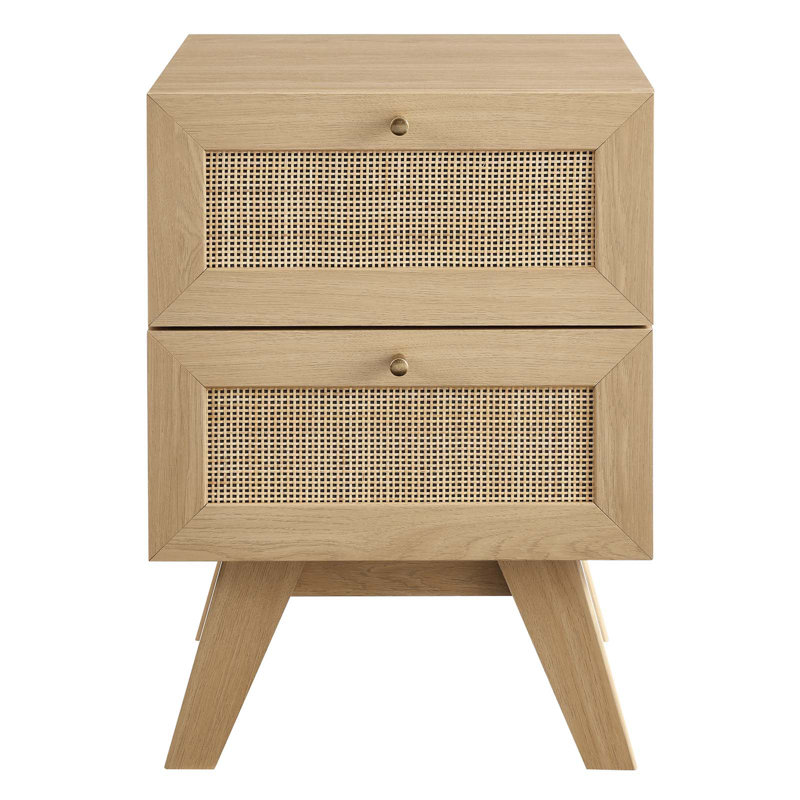 Modway Soma Rattan Weave 2 Drawer Nightstand, Oak