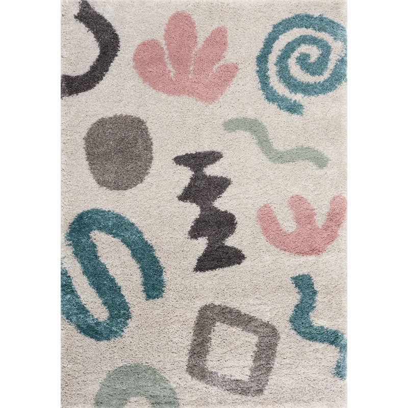 Tapis abstrait crème / sarcelle Jenna, Rectangle 3 pi 11 po x 5 pi 6 po