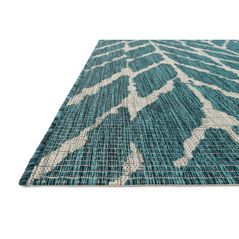 Tapis bleu sarcelle intérieur / extérieur Angelillo, Rectangle 7 pi 10 po x 10 pi 9 po