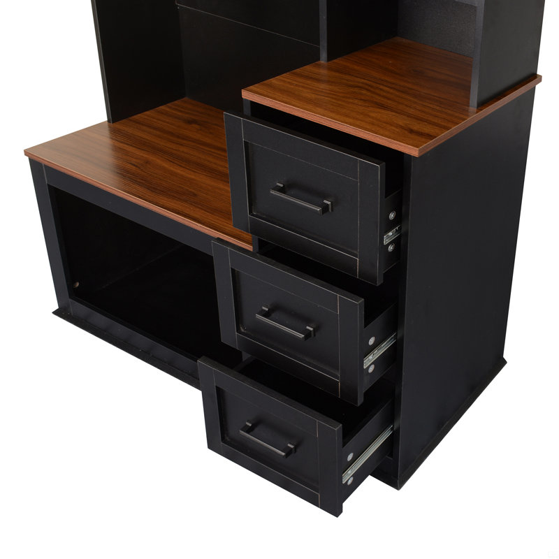 Entryway Bench With Coat Rack, 3 Shelves And Drawers, 3 Sturdy Hooks, 40.2'' Wide Hall Tree With Storage Bench, Black