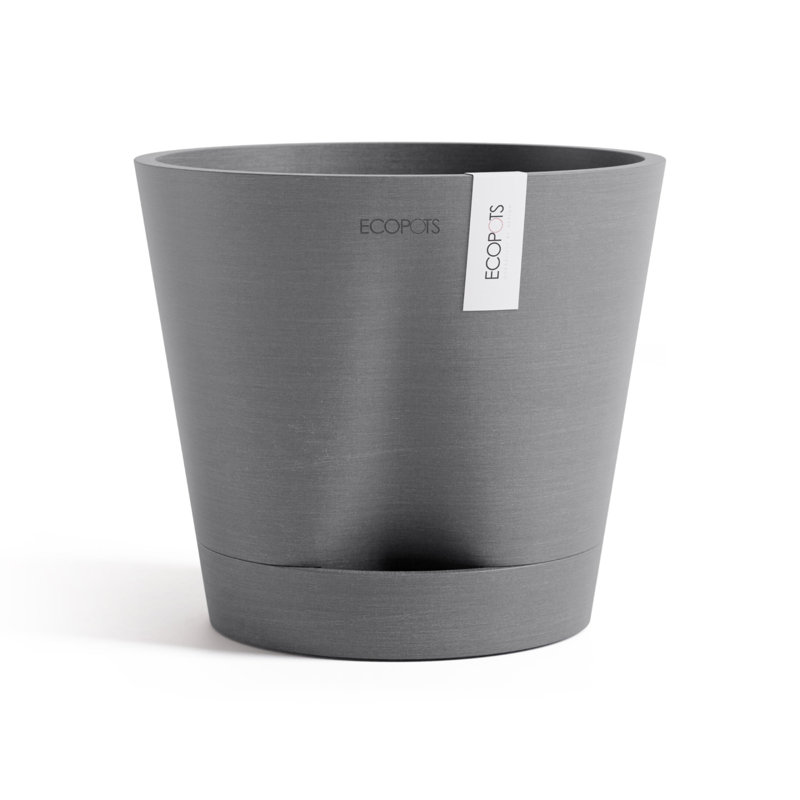 Ecopots Venice Indoor/Outdoor Modern Recycled Plastic Flower Pot Planter W/ Water Reservoir, 6.75" H x 8" W x 8" D, Gray