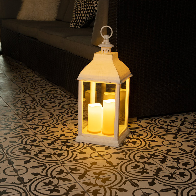 22" White Plastic LED Flameless Candle Lantern