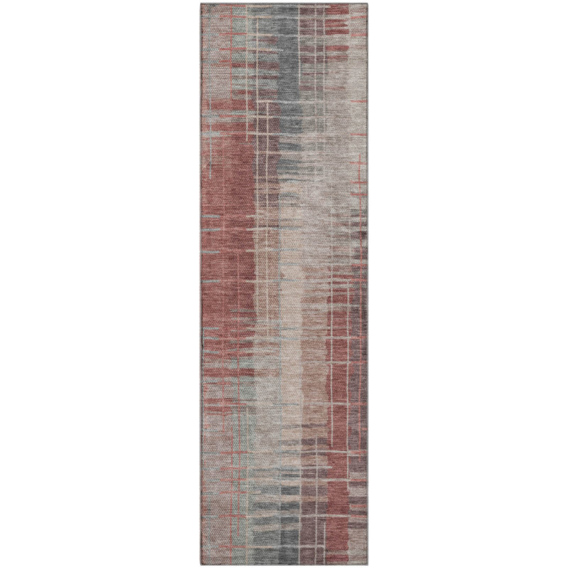 Premium Machine Washable Mayfield AMF2261 Striped Rug, 2'3" x 7'6" Runner, Paprika