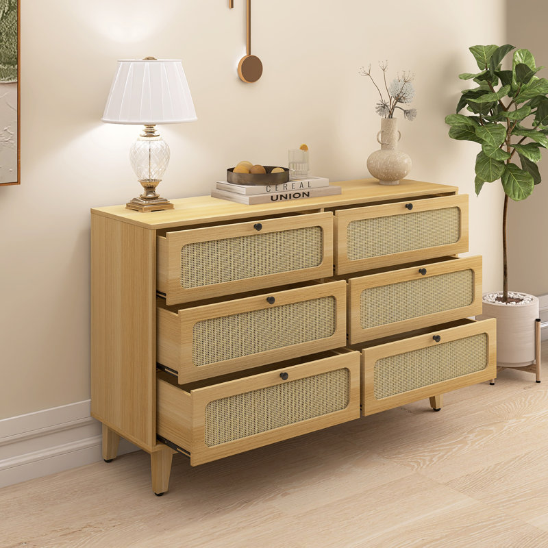 Commode de rangement à 6 tiroirs Chemere, Naturel