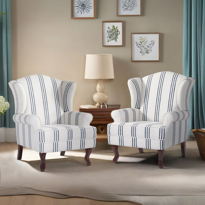Upholstered Accent Chair, Stripe Navy