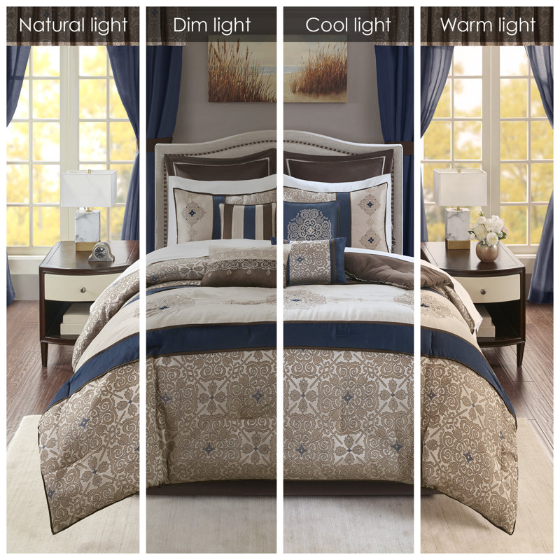 Navy Jacquard California King 24-Piece Bedding Set