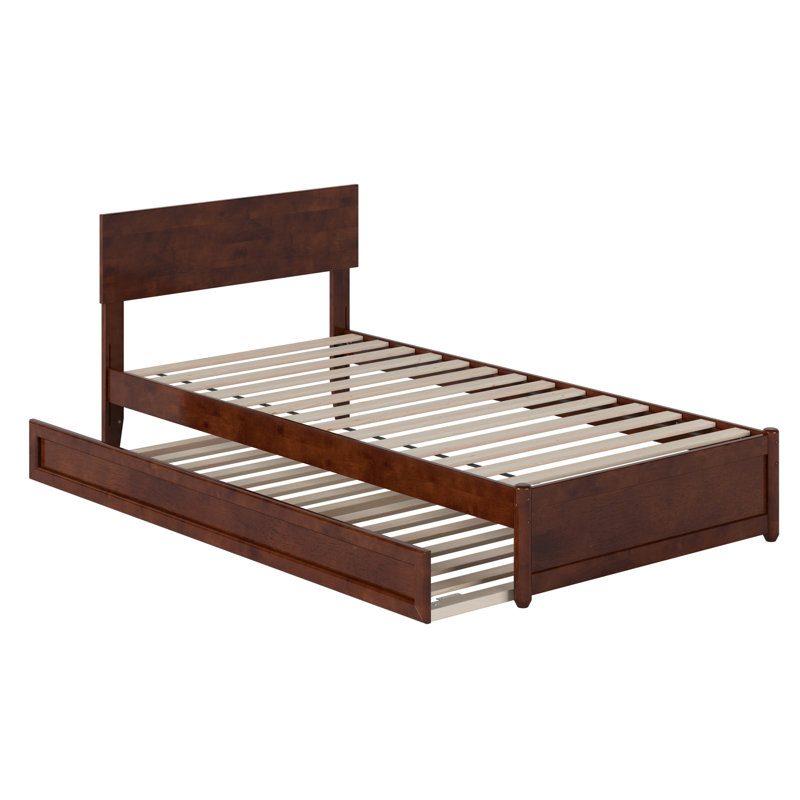 Lamecia Solid Wood Platform Bed with Trundle, Walnut, Twin XL