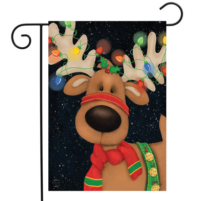 Renne dans les lumières du drapeau du jardin de Noël