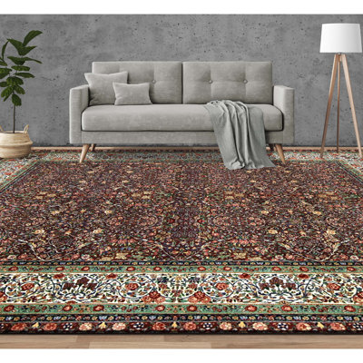 Tapis prune et ivoire noué à la main de haute qualité