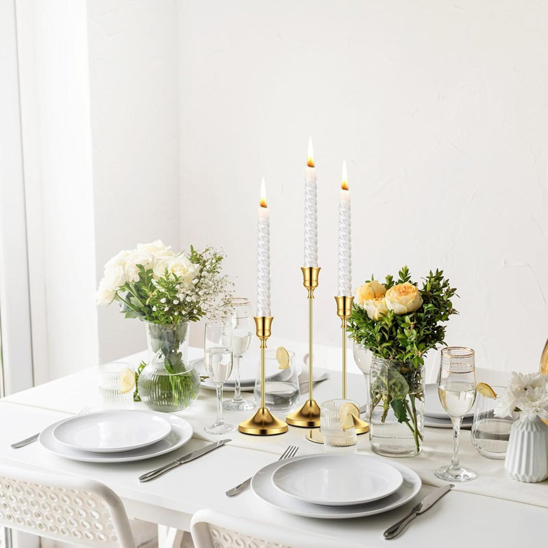 Taper Candle Holders For Pillar Candles, Brass Candlestick Holders, Skinny Candle Holder Decor For Centros De Mesa Table Centerpiece
