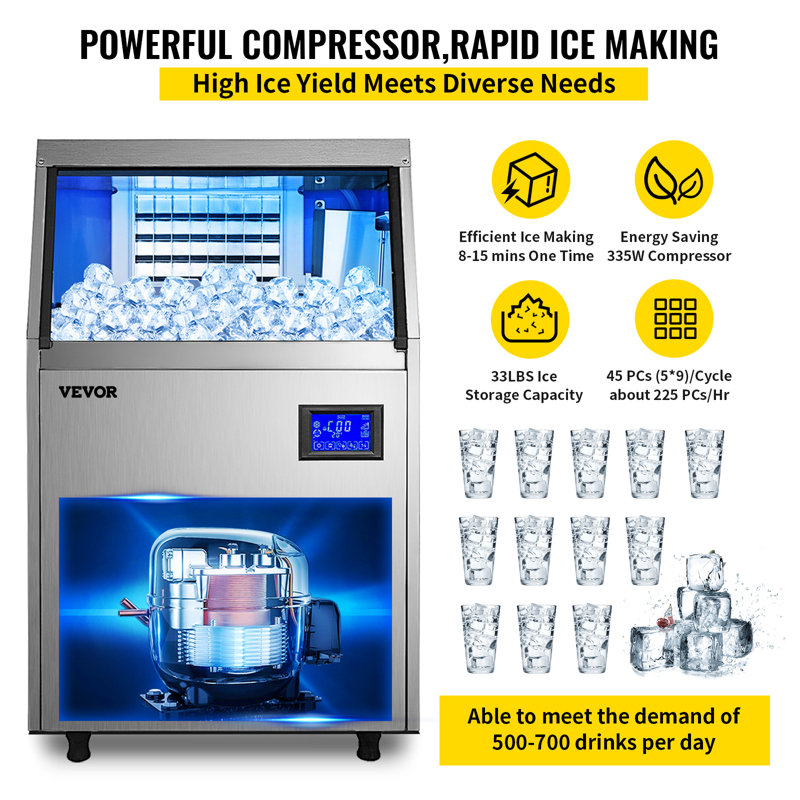VEVOR 150 Lb. Daily Production Cube Clear Ice Freestanding Ice Maker