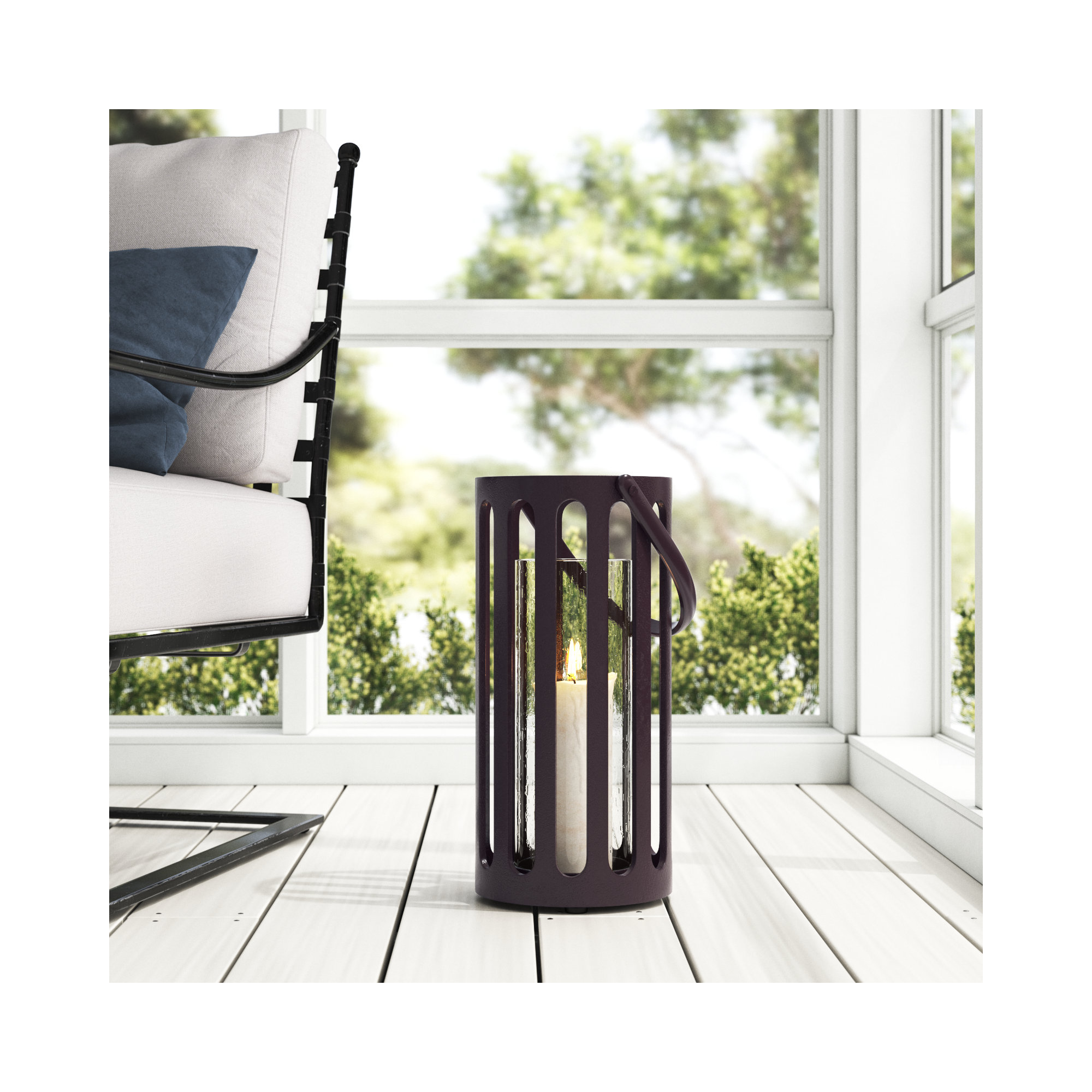 Aluminum Floor Lantern, 13.75" H x 6.75" W x 8" D, Black