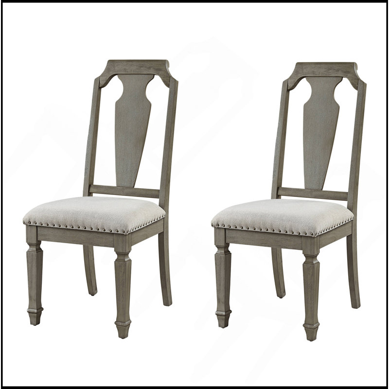 Ensemble de 2 chaises d'appoint à dossier ouvert beige et chêne vieilli