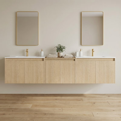 48" Floating Single Bathroom Vanity with Ceramic Sink and Handle-Free Design