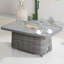 Table foyer d'extérieur au propane, structure en aluminium et osier PE, 1 pièce, table d'extérieur rectangulaire, gris, 50 000 BTU avec pare-vent et housse