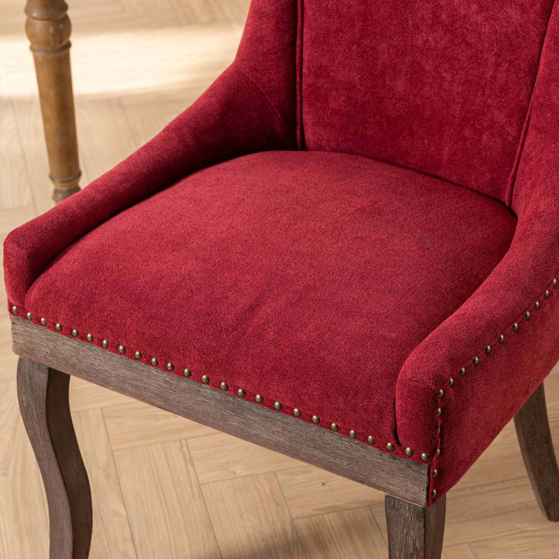 Chaise d'appoint en bois massif, Tissu rouge vin