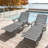 Outdoor Wood Texture Reclining Lounge Chaise With Wheels & Cup Holder-90441926