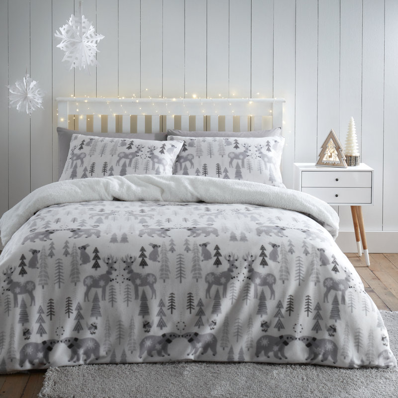 Cosy Winter Woodland Fleece Duvet Cover Set, Single