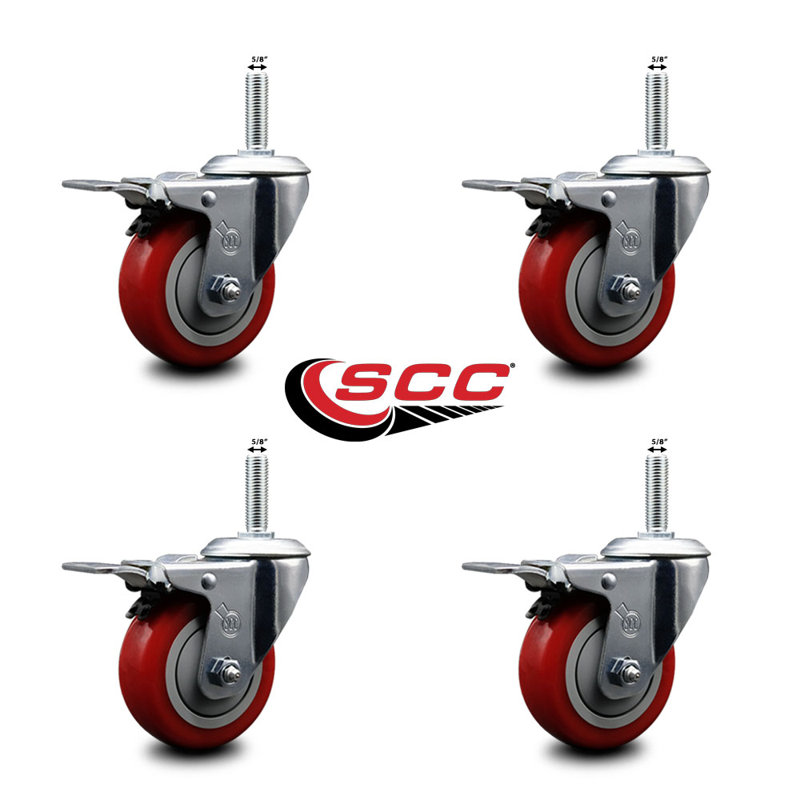 Poly Swivel 5/8 Inch Threaded Stem Caster Set with Total Lock Brake