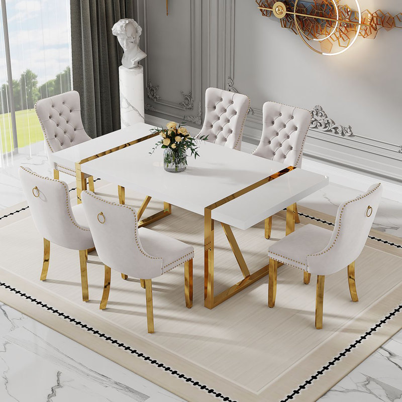 Ensemble de 6 tables de salle à manger, 6 tables de cuisine et chaises en similicuir, H 30 po x l 71 po x P 55,12 po