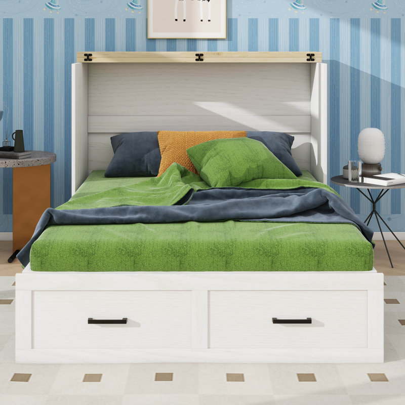 Charmante armoire-lit escamotable de style campagnard avec un port de charge intégré, Blanc
