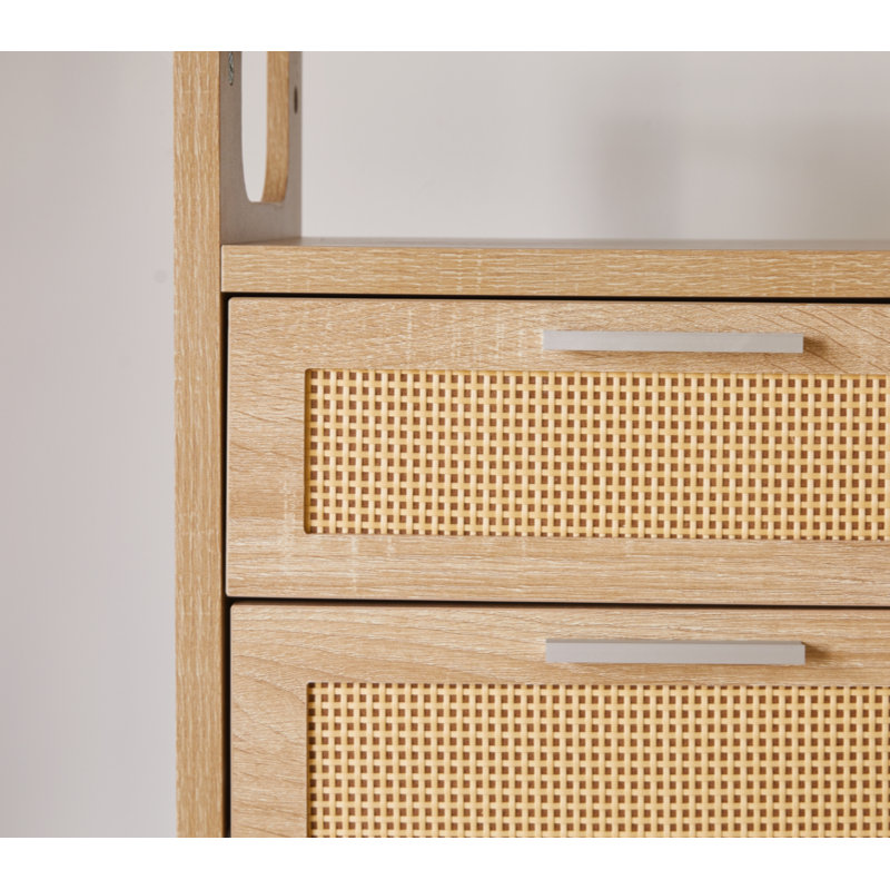 Ensemble de 2 tables de chevet modernes avec 2 tiroirs et poignées, en bois, idéales pour la chambre à coucher.
