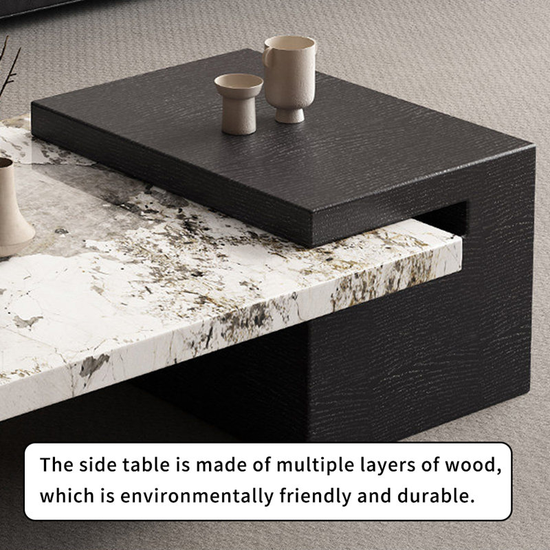 Table basse de salon en ardoise avec plateau en métal, H 14,56 po x L 62,99 po x l 29,52 po, Black/White/Taupe