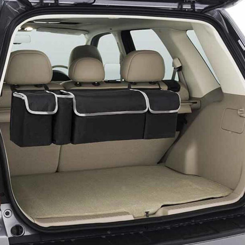 Organisateur pliable en tissu Oxford pour coffre et banquette arrière de voiture, sac de rangement suspendu pour intérieur de voiture avec 4 poches, accessoire de voiture résistant à l'eau pour VUS, berline et camionnette