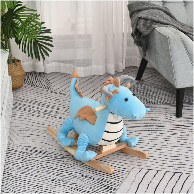 Chaise berçante en peluche avec cheval à bascule et dinosaure avec sons réalistes pendant 18 à 36 mois, bleu