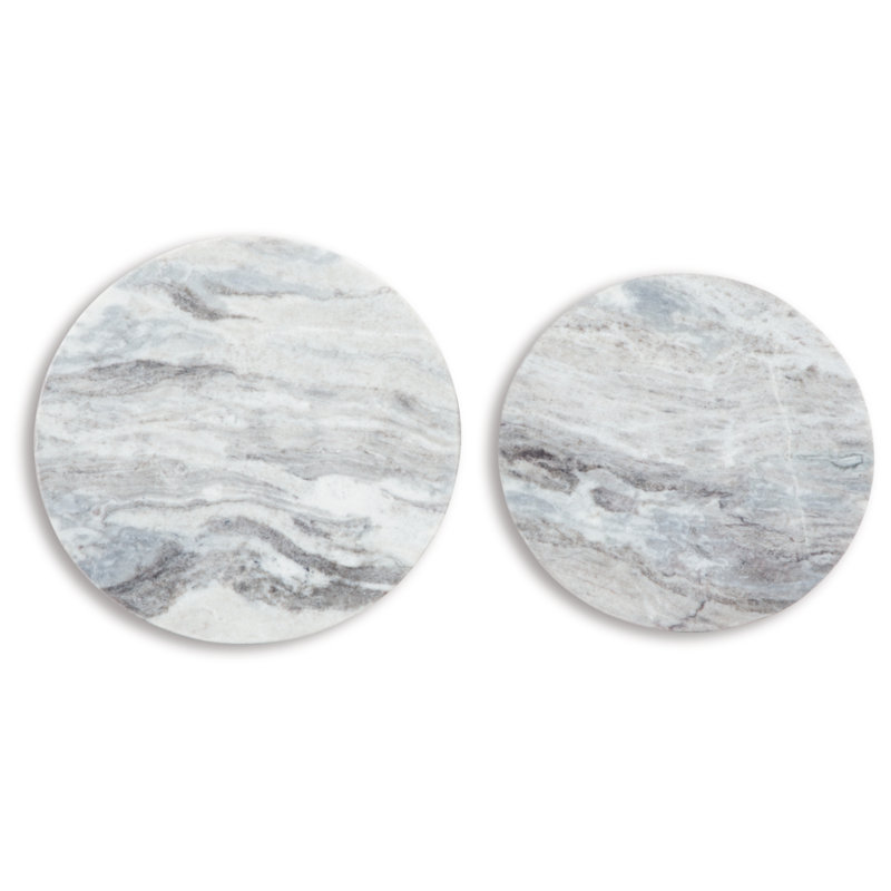 White and Black Round Metal and Stone Accent Table Set
