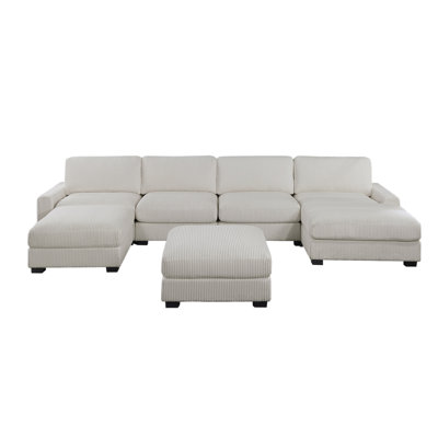 6 Piece Corduroy Upholstered Modular Sectional Sofa With Ottoman