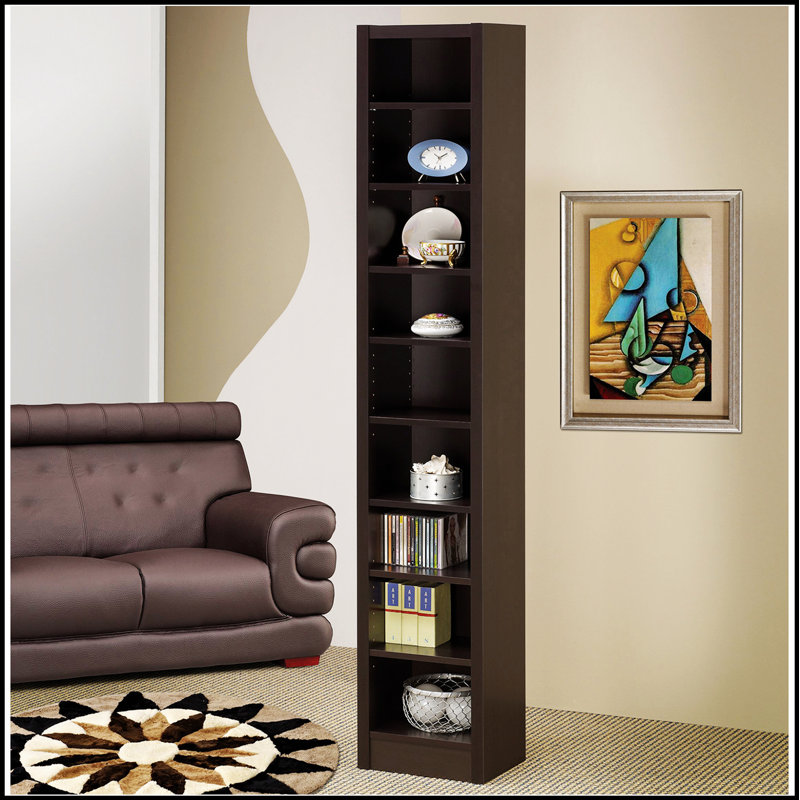 Rectangular 8-Shelf Bookcase With 2 Fixed Shelves, For Organizing And Displaying In Modern Spaces, Cappuccino
