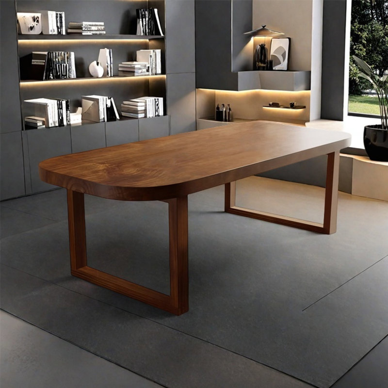 Rectangular solid wood executive desk computer