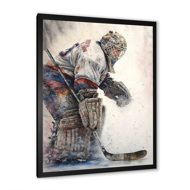 " Goal Keeper During Hockey Game II ", Black Picture Framed, 20" H x 12" W x 1" D