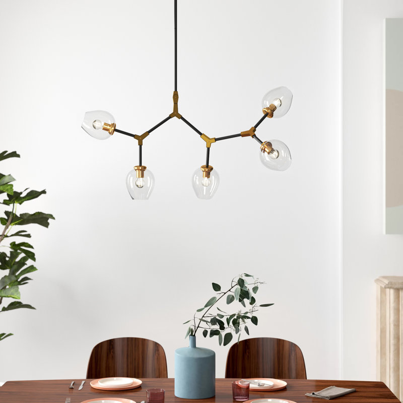 Ulrey 5 - Light Dimmable Sputnik Modern Linear Chandelier, Light Antique Brass/Flat Black