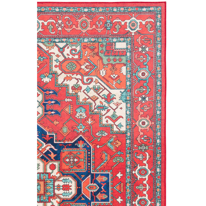Wilhemina Orlando Felt/Velvet/Laminated Film Machine Washable Southwestern Rug in Red/Beige, Rectangle 5'3" x 7'6"