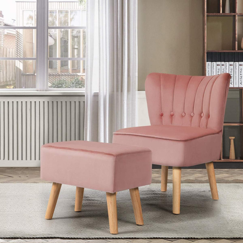 Chaise d'appoint et repose-pieds 22 po en velours capitonné