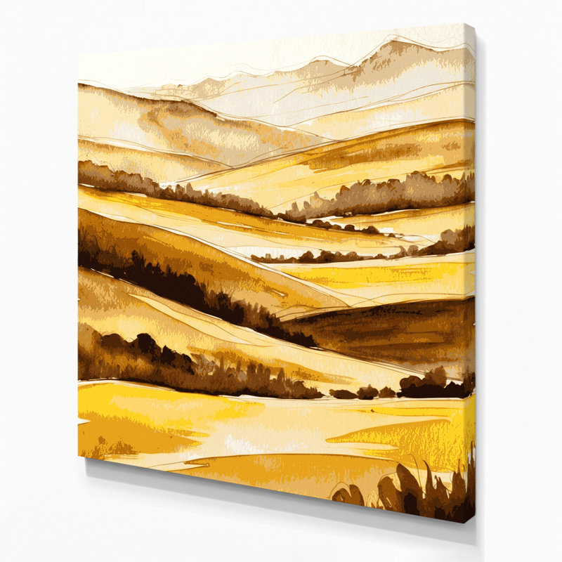 Aquarelle, paysage, 90, toile beige, H 32 po x l 32 po