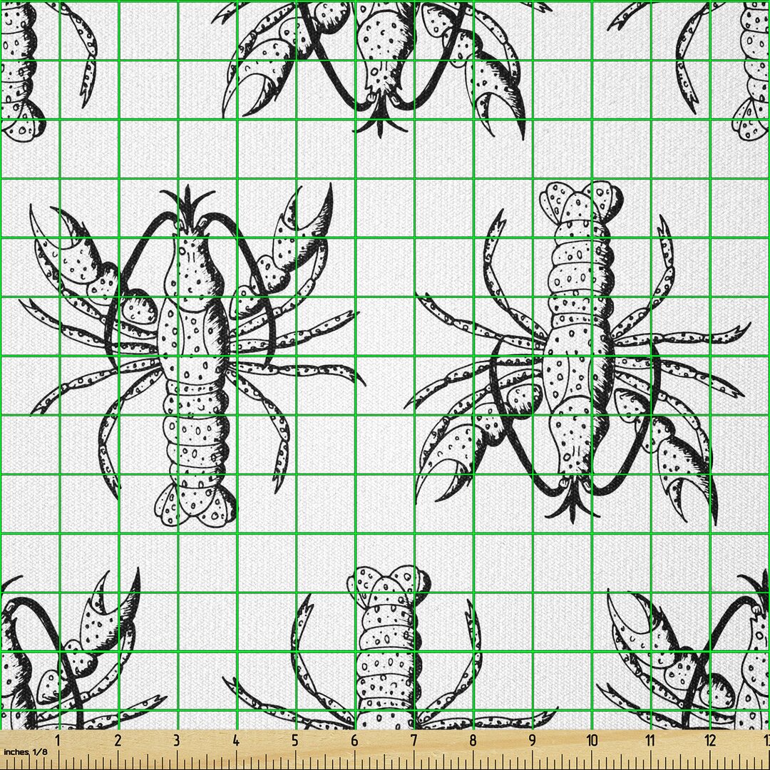 Stoff als Meterware, Monochrome Seegeschöpf, Hummer, Schwarz und weiß