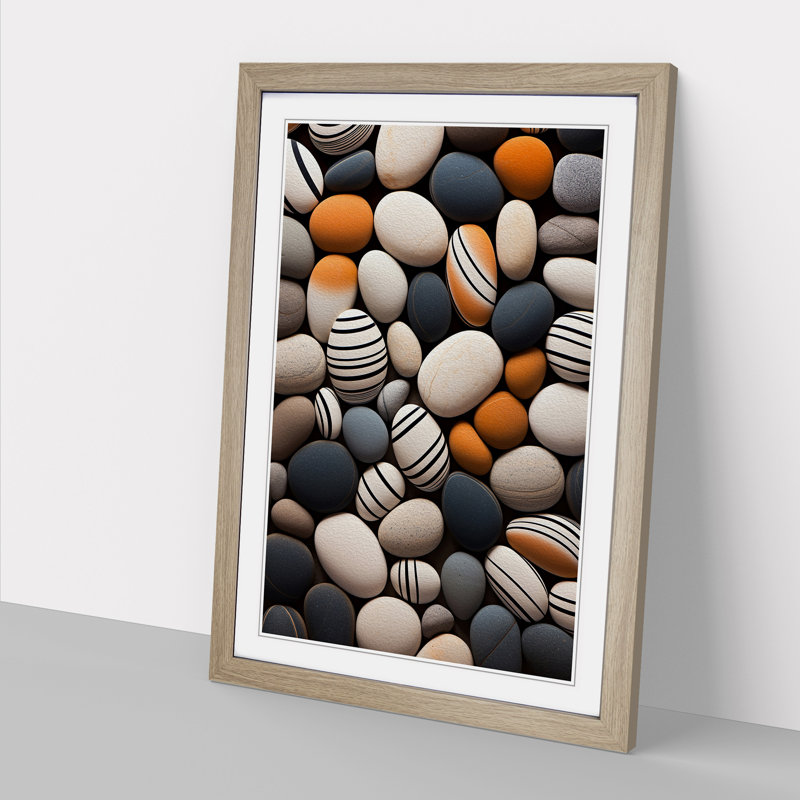 Pebbles Op - Single Picture Frame Print on Wood, Oak Framed, 64cm H x 46cm W x 2cm D