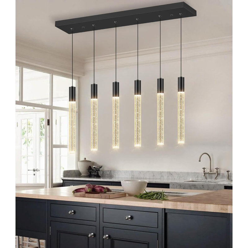 Lustre rectangulaire moderne 6 lumières Glam, Noir mat